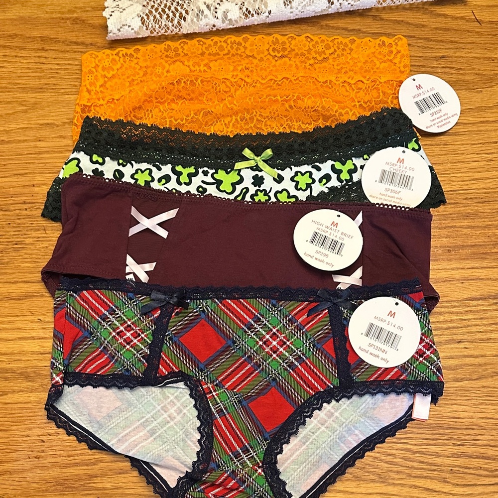 NWT Splendies Colorful Women's Panties Set - Orange, Green, Brown, Red Plaid